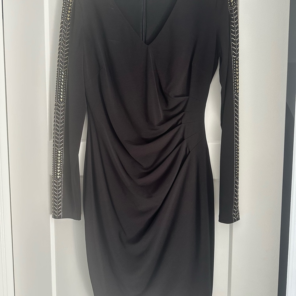 Guess Elegant Black Dress with Embellished Sleeves